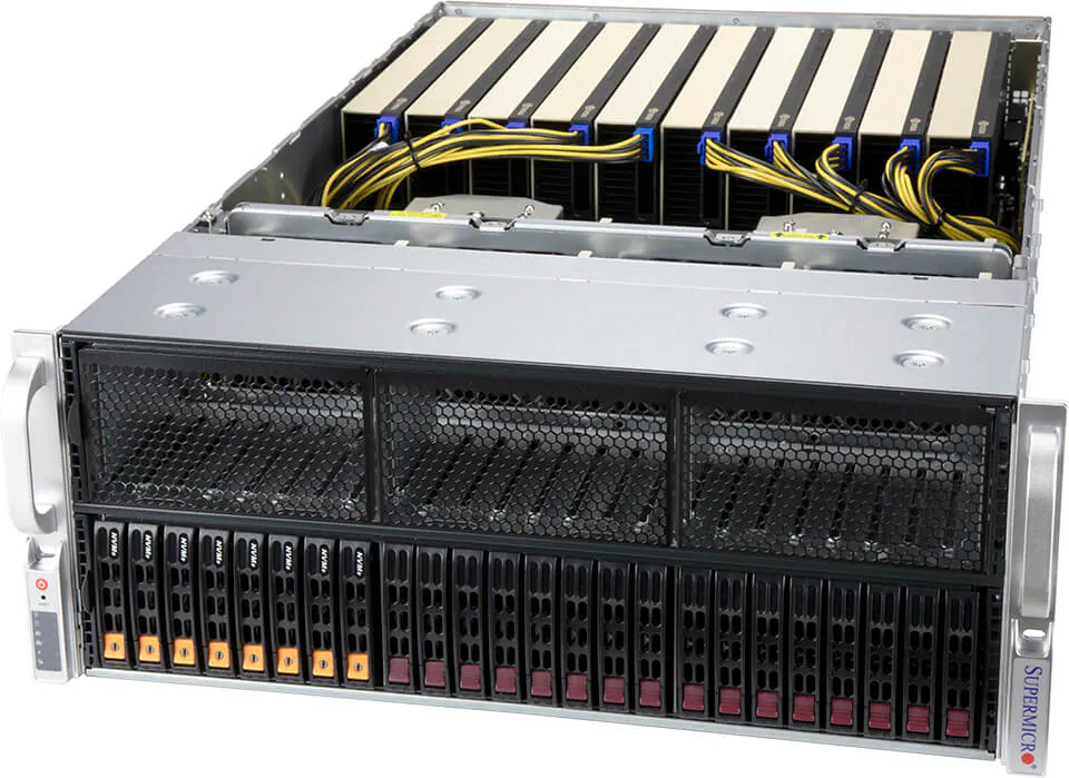 Servidor Supermicro SYS-420GP-TNR 4U – Dual Xeon, Suporte até 10 GPUs PCIe, 24 Baias Hot-Swap