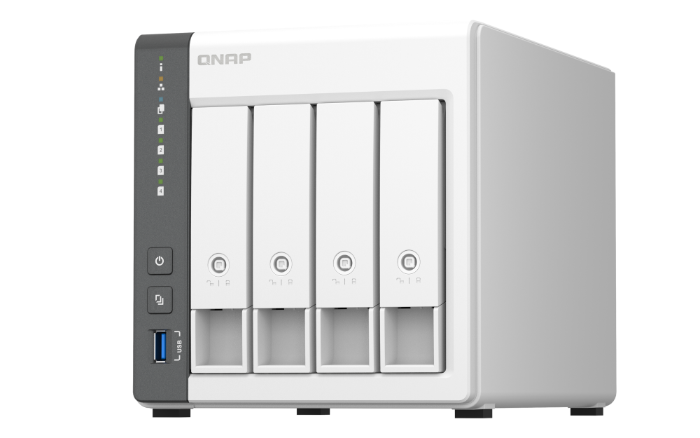 QNAP TS-433-4G NAS 4 Baias, Quad-Core 2.0GHz, 4GB RAM, 2.5GbE – Nuvem Privada e Centro Multimídia