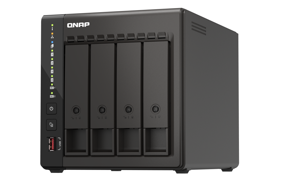 Servidor NAS QNAP TS-453E-8G com 8GB RAM, 2x 2.5GbE, HDMI 4K e Slots M.2 NVMe