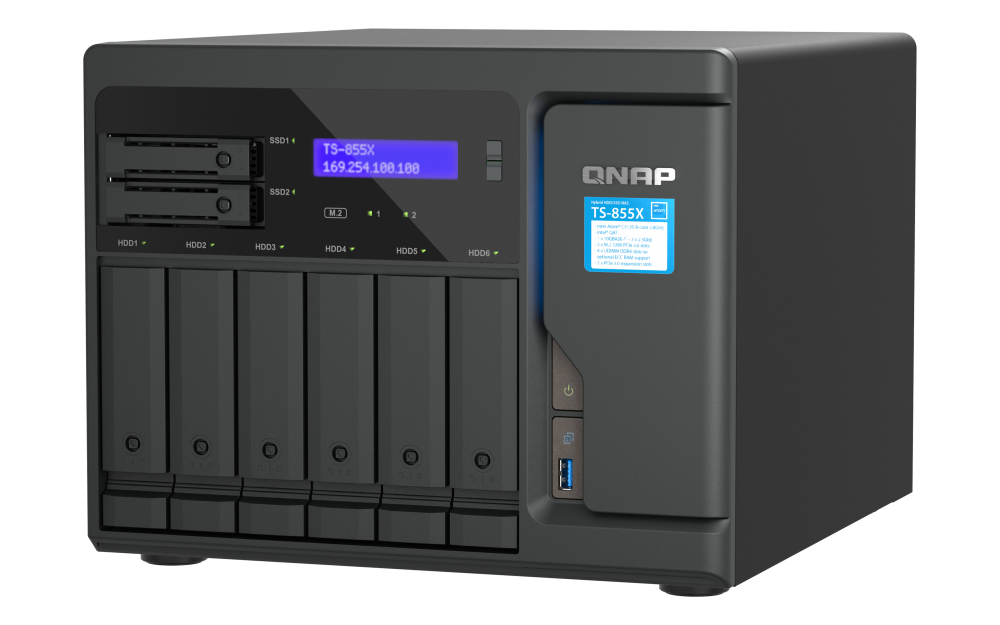 QNAP TS-855X-8G NAS Intel Atom 8 Núcleos, 6 Baias HDD, 2 Baias SSD, 10GbE - Imagem 3