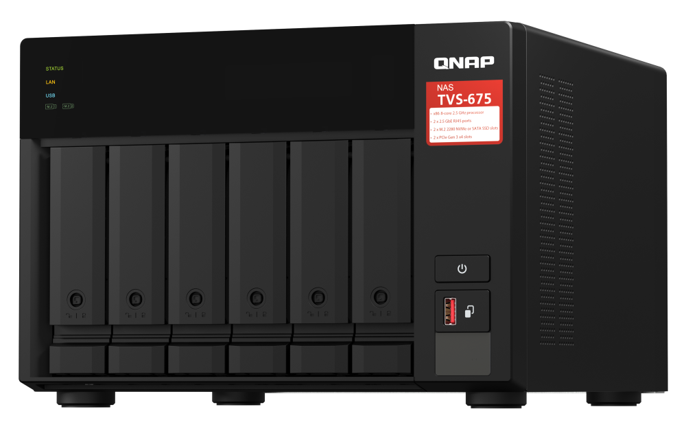 QNAP TVS-675-8G NAS Torre, 6 Baias, 8GB DDR4, 2x 2.5GbE, HDMI 4K