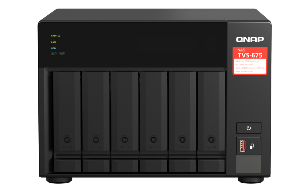 QNAP TVS-675-8G NAS Torre, 6 Baias, 8GB DDR4, 2x 2.5GbE, HDMI 4K - Imagem 6