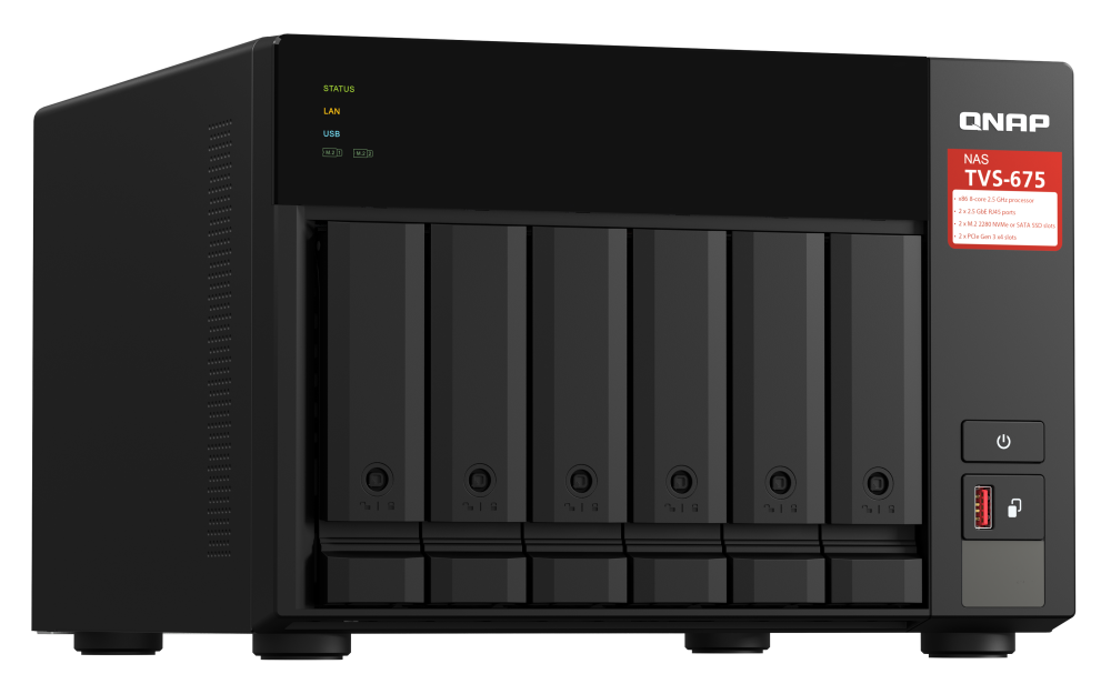 QNAP TVS-675-8G NAS Torre, 6 Baias, 8GB DDR4, 2x 2.5GbE, HDMI 4K - Imagem 5