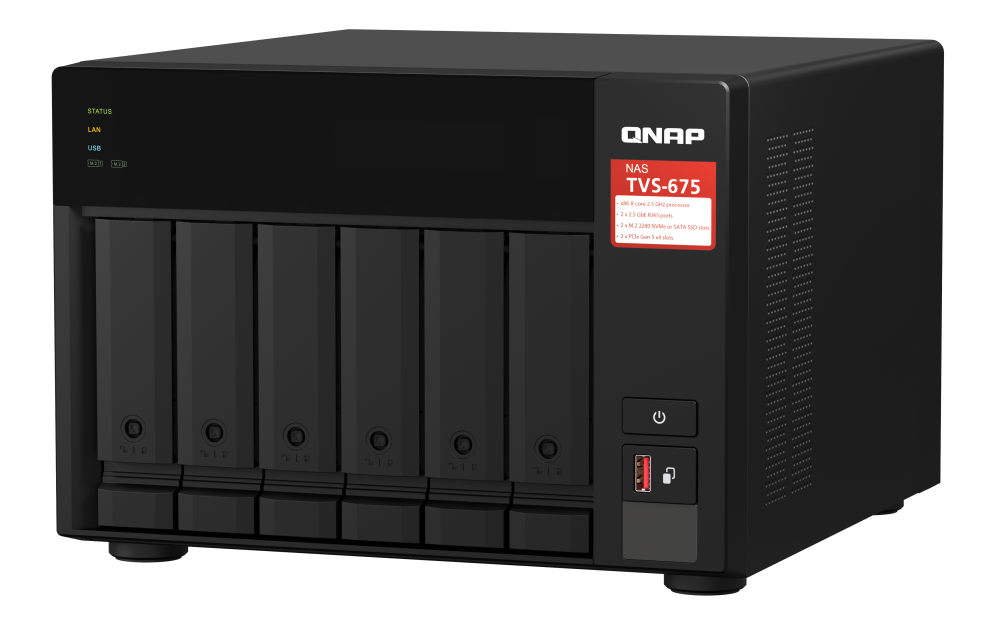 QNAP TVS-675-8G NAS Torre, 6 Baias, 8GB DDR4, 2x 2.5GbE, HDMI 4K - Imagem 3