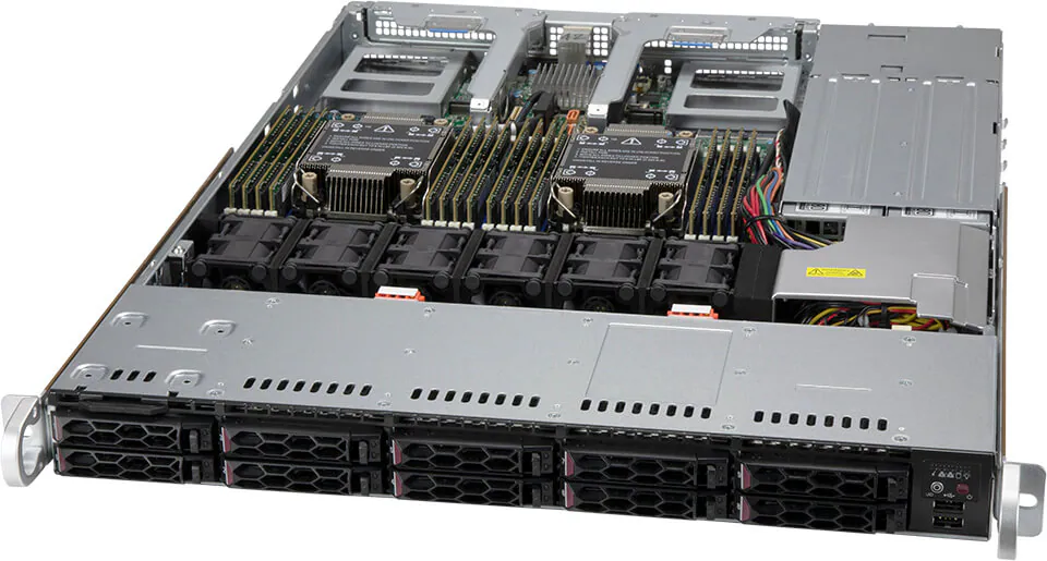 Supermicro SuperServer SYS-120C-TN10R | 1U, 10x NVMe, Dual Xeon, 16 DIMMs, Redundância