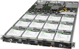 Servidor Supermicro SSG-610P-ACR12N4H 1U, 12 Baias 3,5" SAS/SATA, 4 EDSFF, 2 NVMe, 2x25GbE, Xeon Scalable