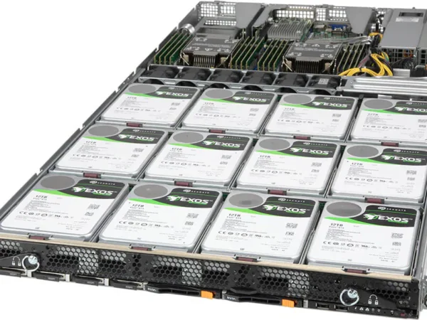 Servidor Supermicro SSG-610P-ACR12N4H 1U, 12 Baias 3,5" SAS/SATA, 4 EDSFF, 2 NVMe, 2x25GbE, Xeon Scalable