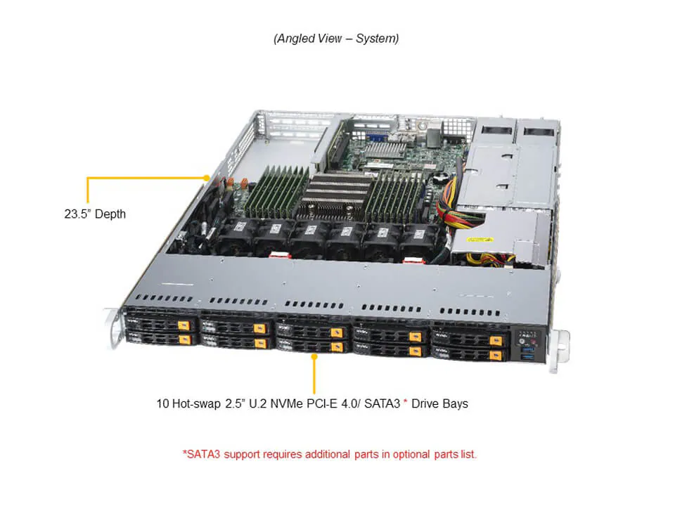 Servidor Supermicro A+ AS-1114S-WN10RT 1U com 10 Baias NVMe, AMD EPYC, 16 DIMMs DDR4, 10GbE - Imagem 6