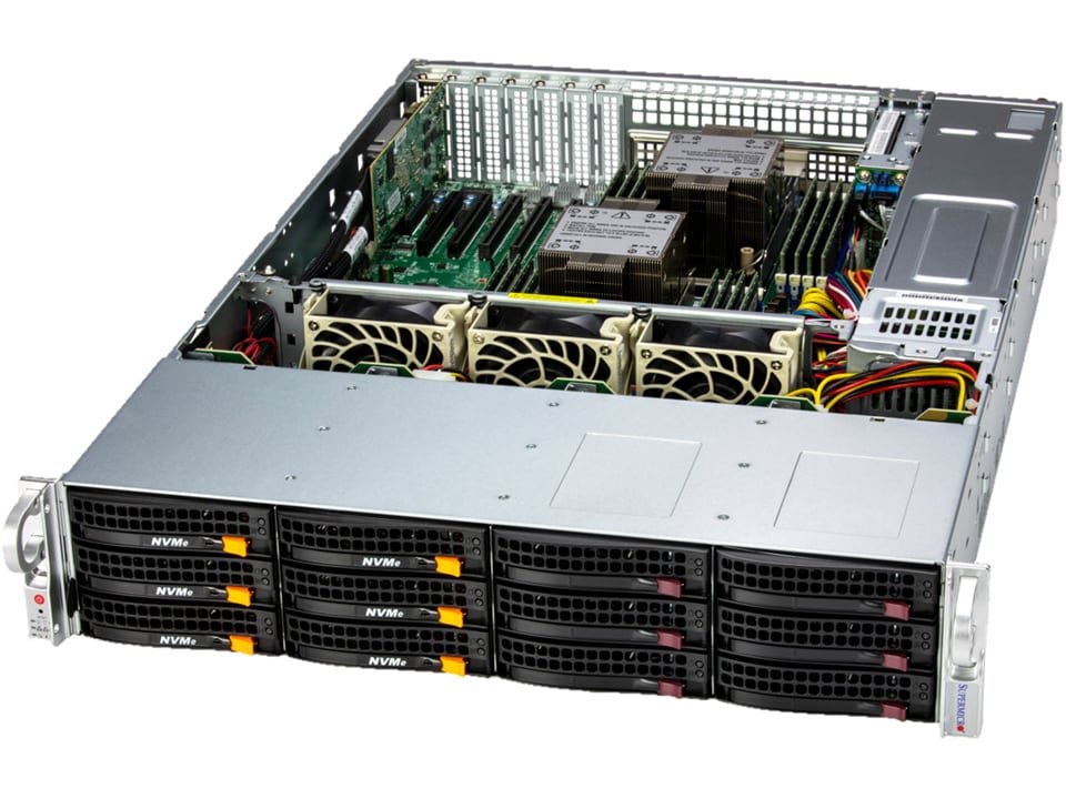Servidor Supermicro SSG-621E-ACR12H 2U 12 Baias SAS/SATA, Dual Xeon, até 4TB DDR5, 2x10GbE, RAID HW, PCIe 5.0