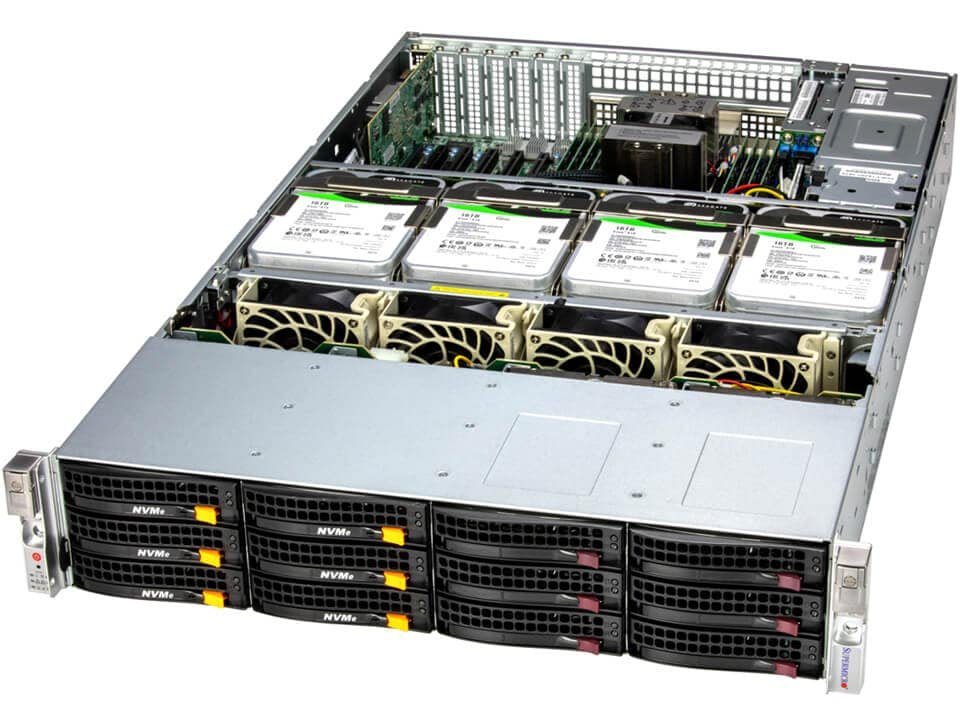 Servidor Supermicro SSG-621E-ACR16L 2U com 16 Baias Hot-Swap, Xeon 5ª Geração, DDR5, 10GbE