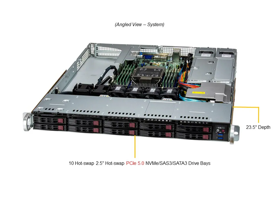 Supermicro SuperServer SYS-111E-WR 1U Intel Xeon 4ª/5ª Geração, 10 Baias NVMe/SATA/SAS, 8 DIMMs DDR5, PCIe 5.0 - Imagem 6