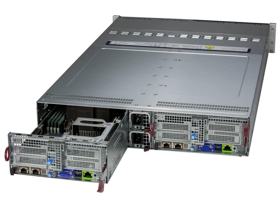 Servidor Supermicro BigTwin SYS-621BT-DNC8R 2U com 2 Nós, Suporte Xeon 5ª/4ª Geração, 6x Baias NVMe/SAS/SATA por Nó