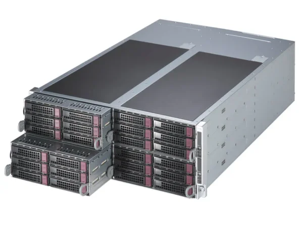 Servidor Supermicro FatTwin SYS-F521E3-RTB 4U 4-Node, até 60 núcleos por nó, 8 Bays NVMe/SAS/SATA por nó