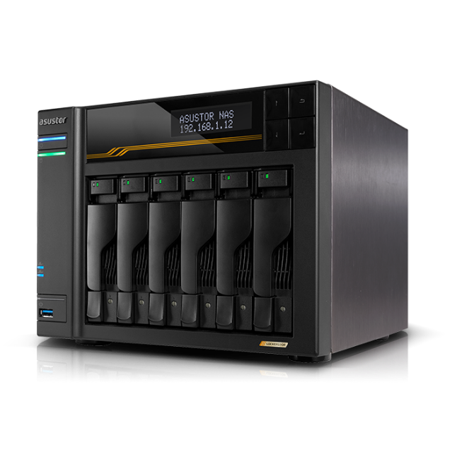 NAS Asustor LOCKERSTOR 6 Gen3 AS6806T, Ryzen Quad-Core, 16GB ECC DDR5, 6 Baias, 4x M.2 NVMe, 10GbE