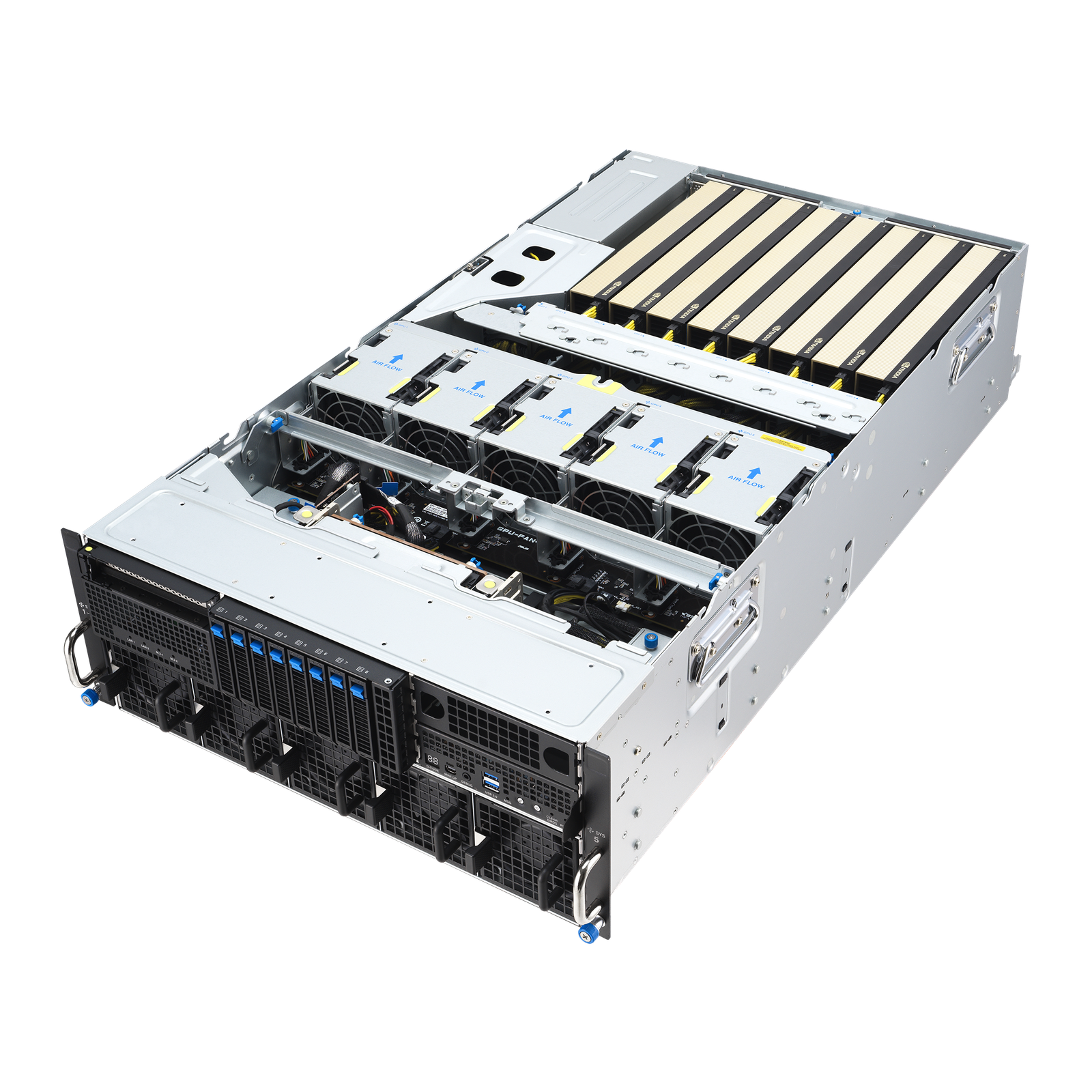 ASUS ESC8000-E12 – Servidor GPU 4U com 8x GPUs NVIDIA H200 / RTX 6000 Blackwell / Intel Gaudi 3, Dual Intel Xeon 6, DDR5 e NVMe PCIe 5.0 - Imagem 13