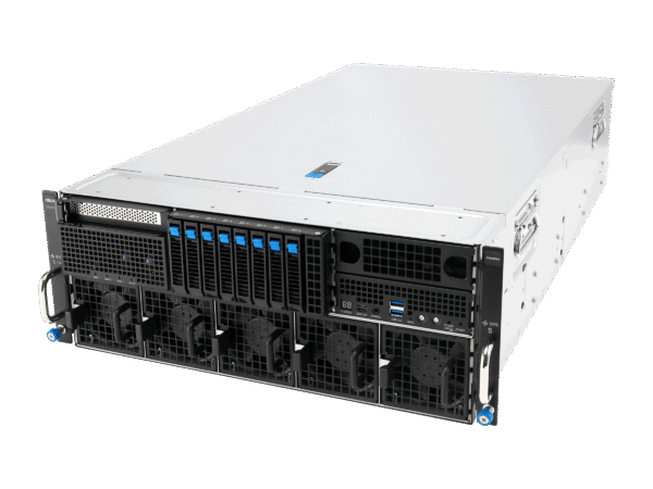 ASUS ESC8000-E12 – Servidor GPU 4U com 8x GPUs NVIDIA H200 / RTX 6000 Blackwell / Intel Gaudi 3, Dual Intel Xeon 6, DDR5 e NVMe PCIe 5.0